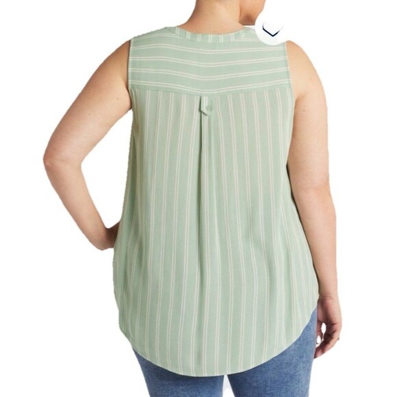Market & Spruce Prat Sleeveless Henley Blouse 2x Green Striped Layering - Picture 2 of 7